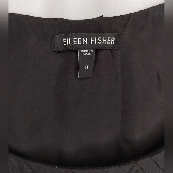 Eileen Fisher Black Silk Tank Dress Diagonal Tiered Ruffle Tucks Scoopneck Sz 8 - Picture 7 of 9